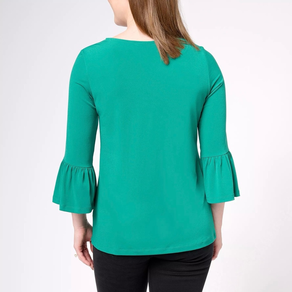 TALBOTS Emerald Green Flowy Bell Sleeve Scoop Neck 3/4 Sleeve Top Blouse 2X